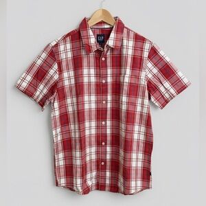 NEW GAP Men's Casual Red and White Plaid Shirt